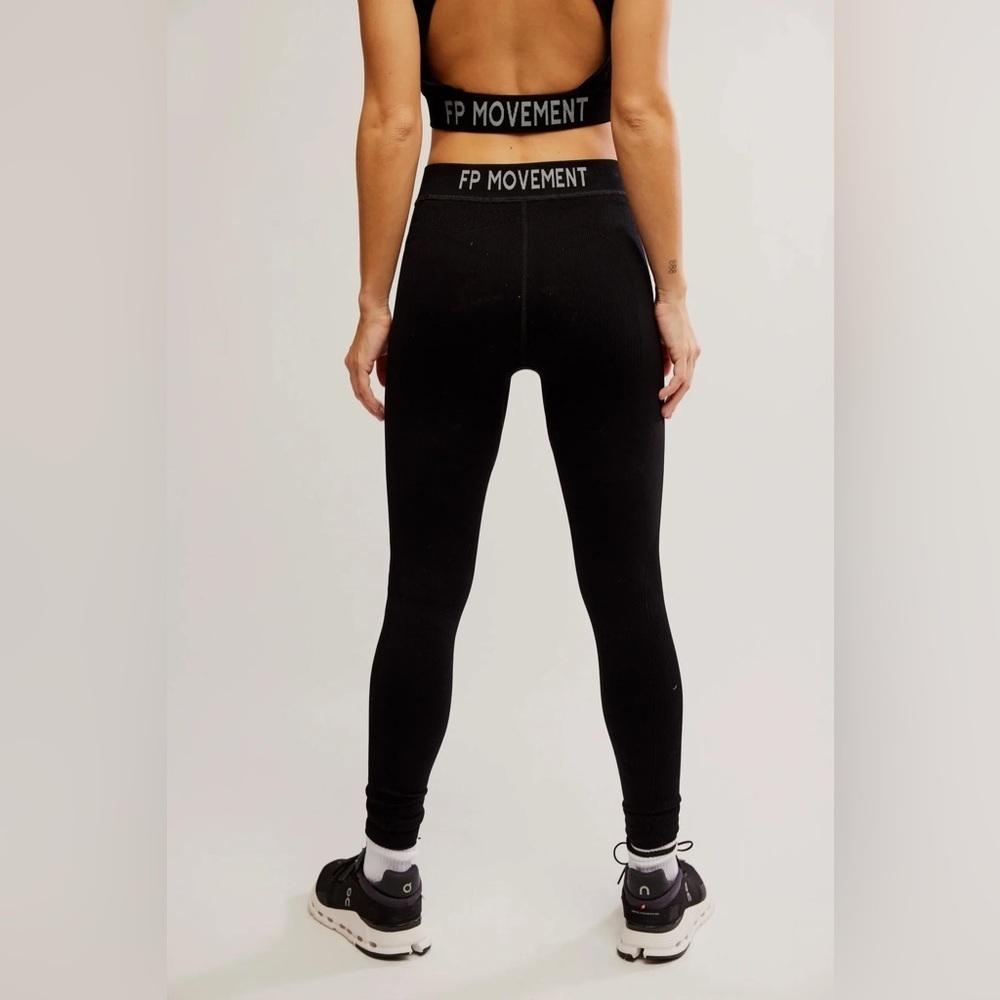 NWOT Free People FP Movement Long Haul Logo Ribbed Leggings Black Athletic Pants - Picture 8 of 11